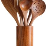 Wooden Kitchen Utensil Set with Holder.